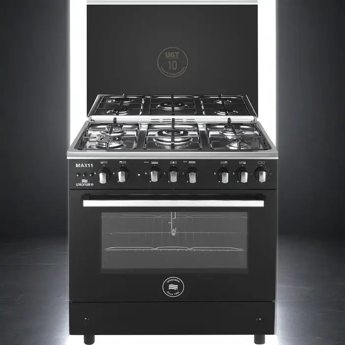 enhanced_1761987047971_4973dx بوتاجاز غاز ماكس 11 يونيون اير، 5 شعلة، 60×80 سم، نصف أمان، C68SS-GC-447-FSO-M11-AL - اسود فضي - الصورة 1